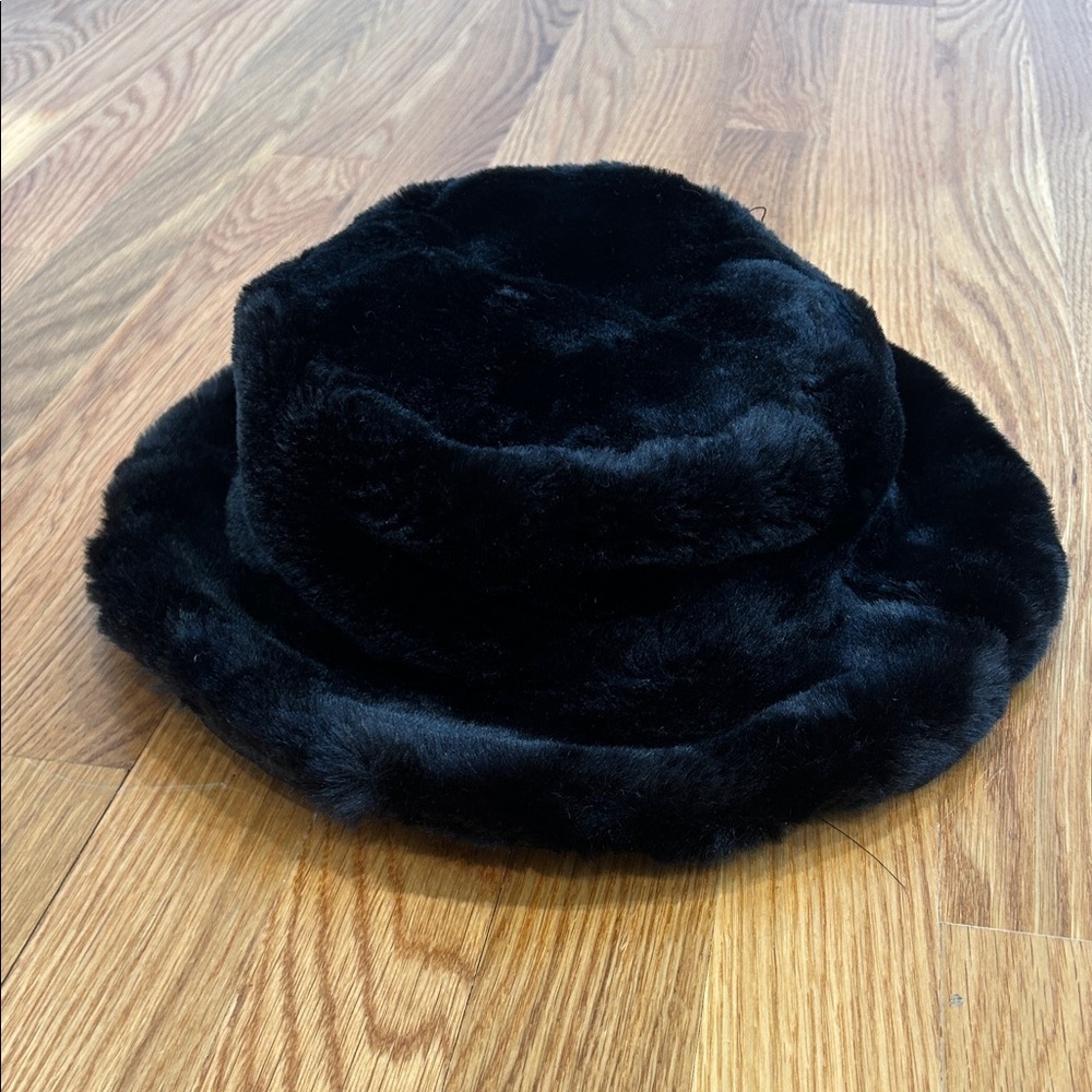 Vintage reversible Black Faux Fur quilted wide rim bucket Hat one size women’s - Picture 6 of 8